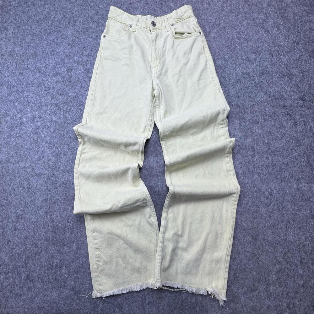 Zara Jeans Womens 4 Yellow Light Wash High Rise Wide Leg Y2K Baggy Distressed